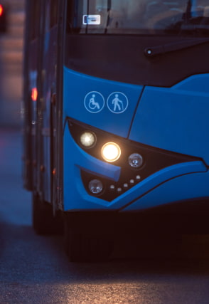 front-end corner of a bus